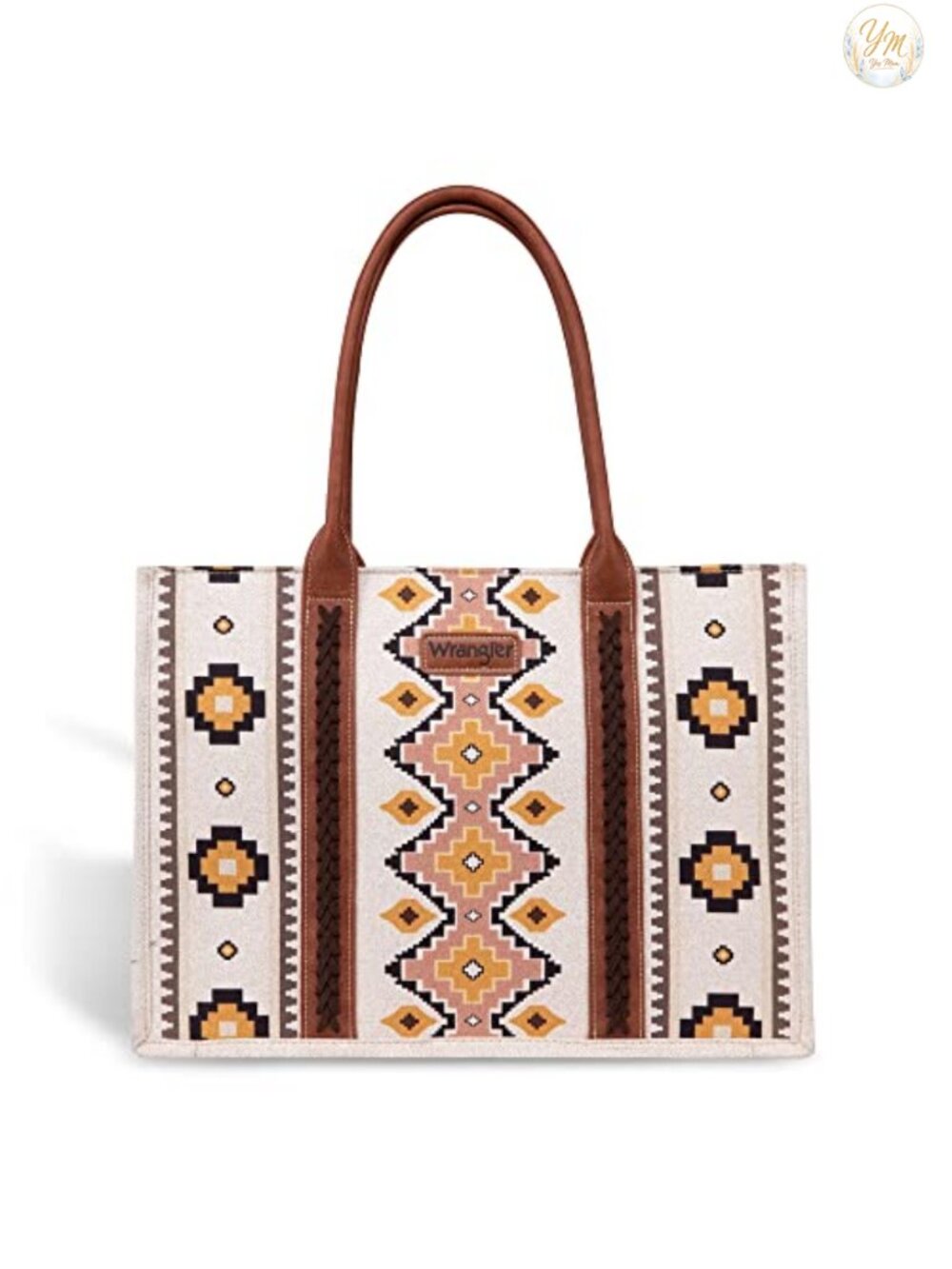 Western Aztec Structured Tote Bag with Laptop Compartment Canvas Cotton and